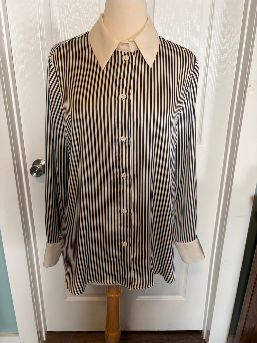 H&M Black and White Vertical Stripe Button-Down Shirt